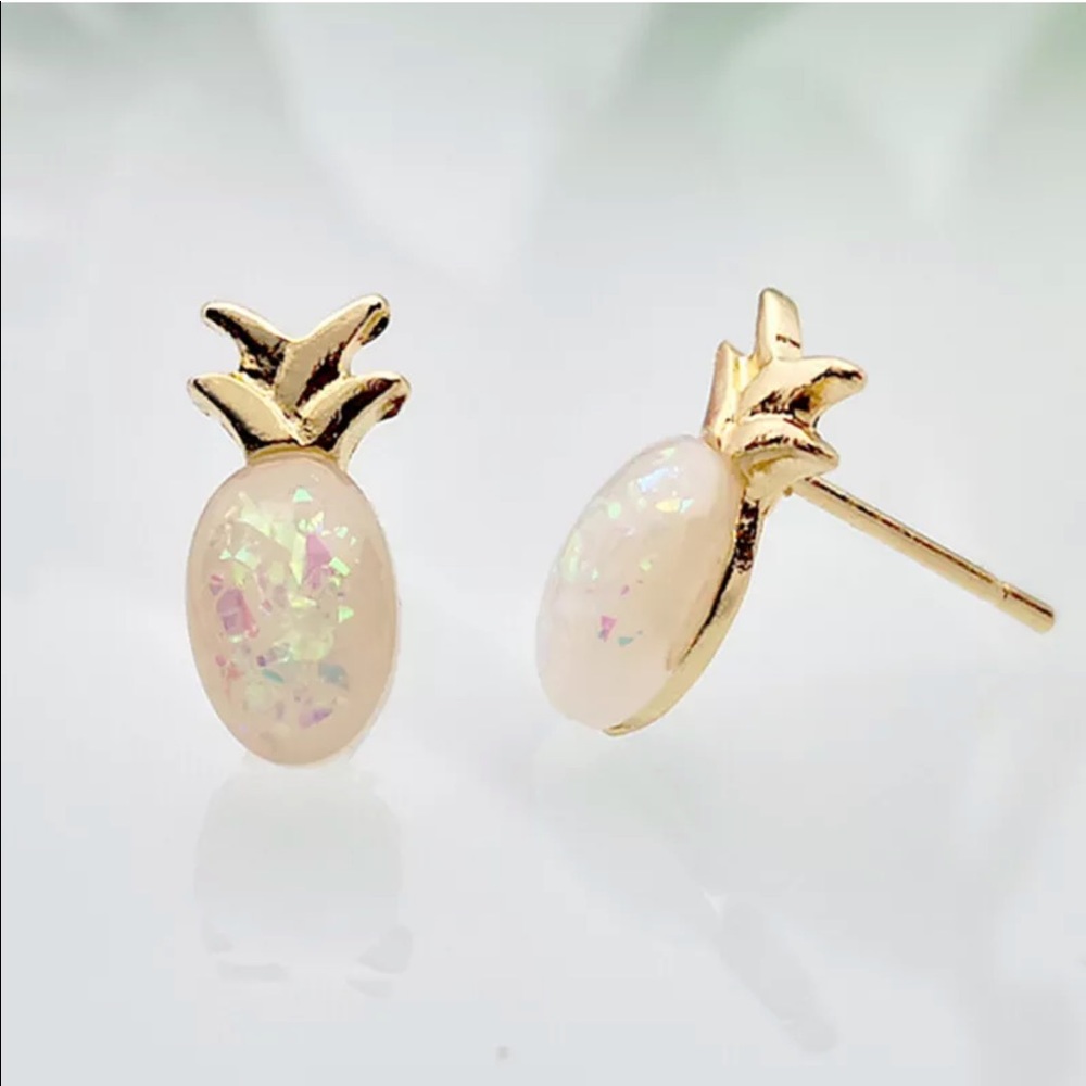 White Opal Pineapple Stud Earings